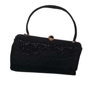 Admiral Vintage Black Beaded Evening Bag with Gold Clasp & Satin Interior